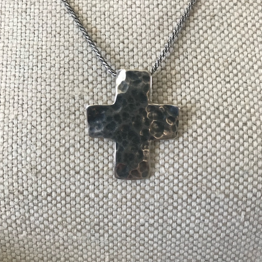 Silpada Sterling Silver Oxidized Hammered Cross Woven Chain Necklace N0732